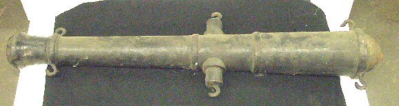 Antique Cast Iron Cannon: Antique painted cast iron 39 1/2" cannon. NOTE: LOCAL PICK UP ONLY! CONDITION: Overall wear & loss from usage.