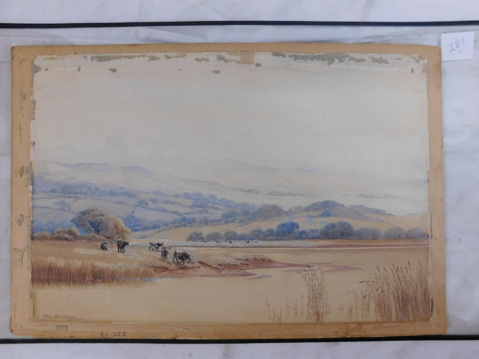 William Creebin: William Creebin, Isle of Man/ England, 1842 - 1925, signed lower left, water color on paper on artist board, verso pencil marked 1850 and titled "North Wales", unframed, board size 11" x 16 1/4". COND