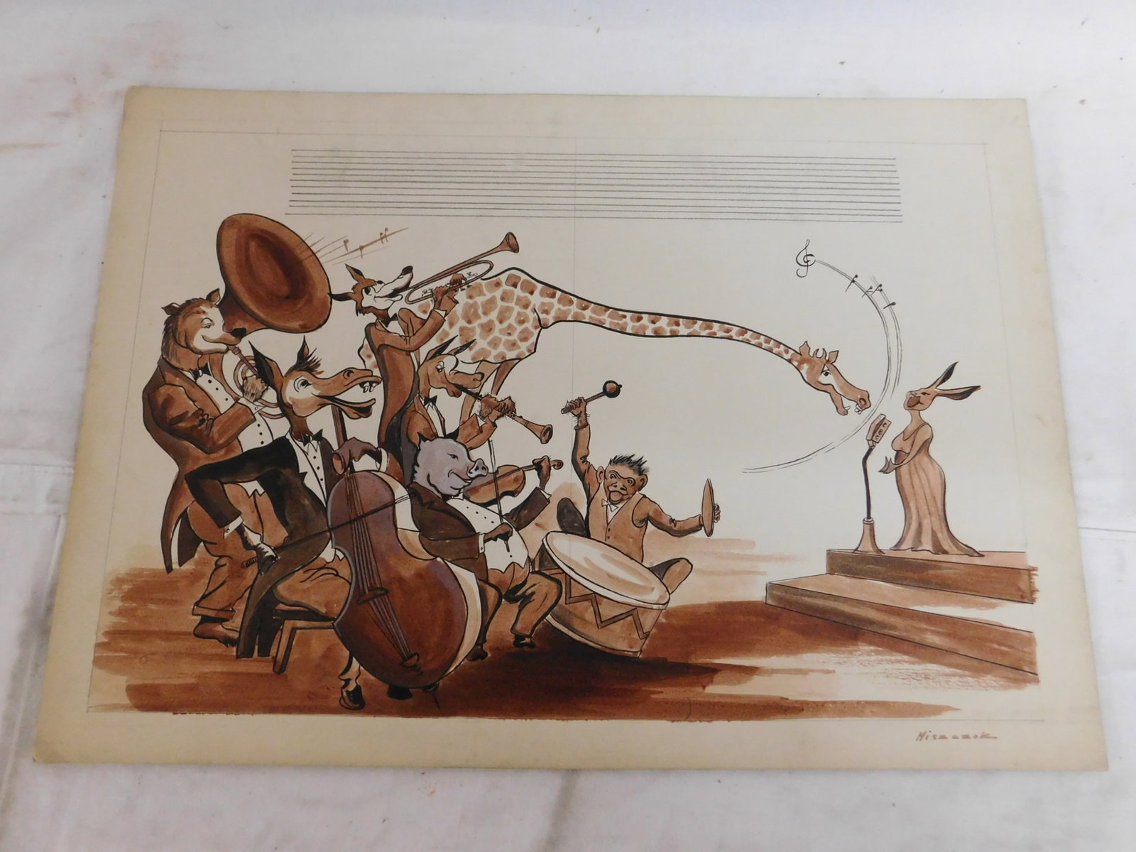 Stanley Miszczuk - Illustrations: Stanley Miszczuk - Illustrations, American 1926 - 2014, signed lower right, water color and ink on artist board, The Animal Band, unframed 14" x 20". CONDITION: Very fine.