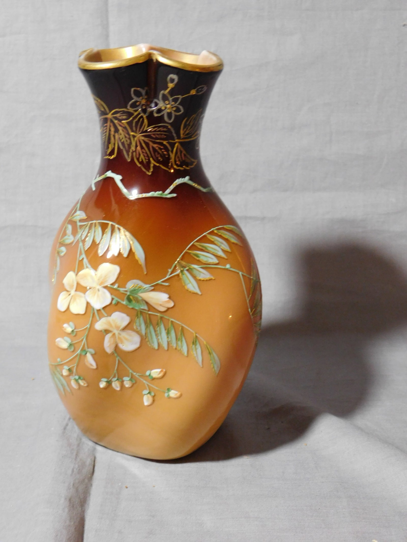 Victorian Carmel Glass Vase (1 of 4)