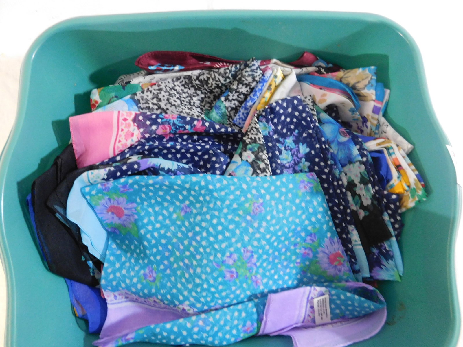 Silk + Polyester Ladies Scarves: Silk and polyester ladies scarves, Italian and other. Condition: good