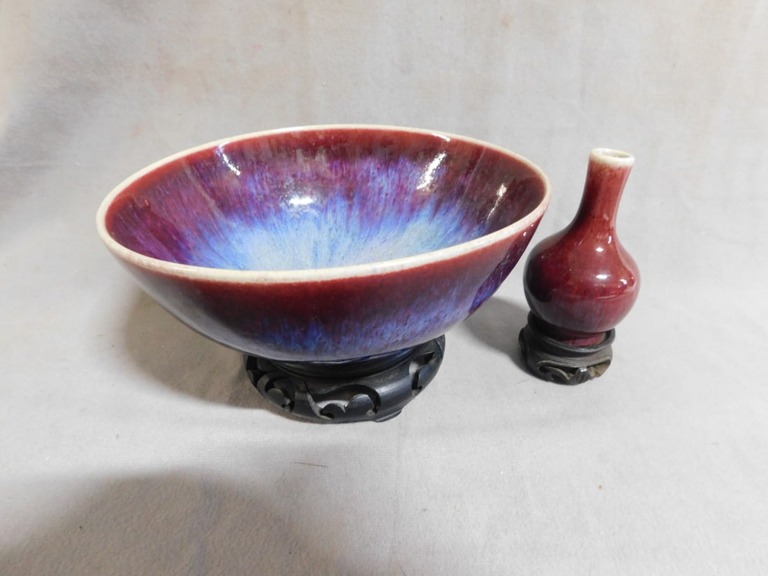 Chinese Flambe Bowl & Vase (1 of 7)