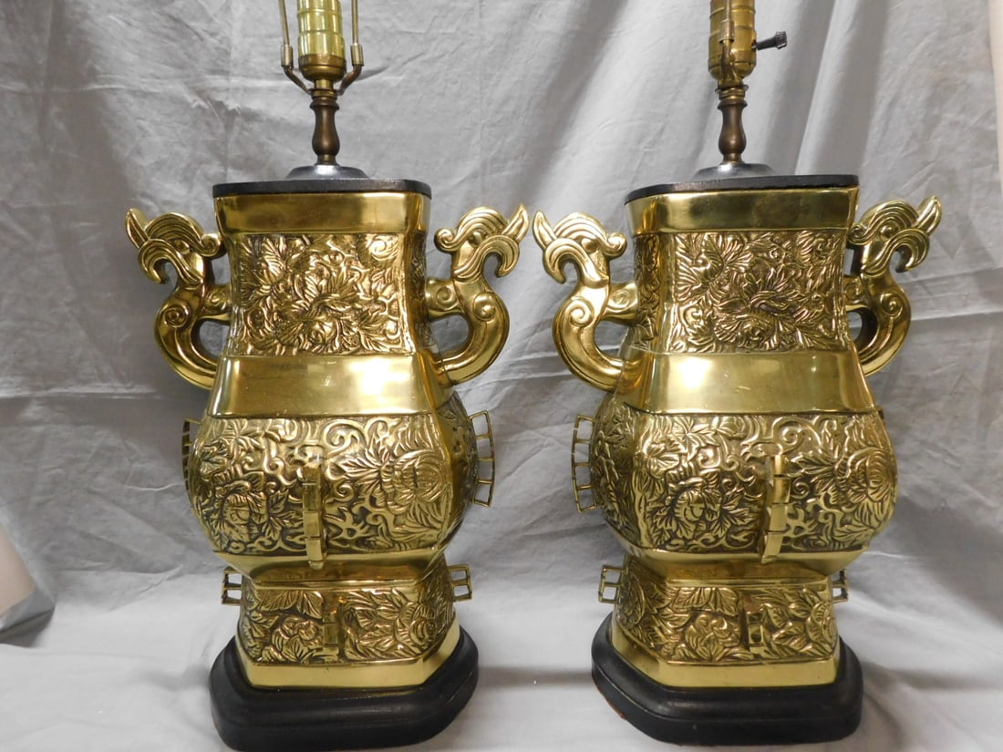 Pr Large Chinese Brass Lamps (1 of 3)