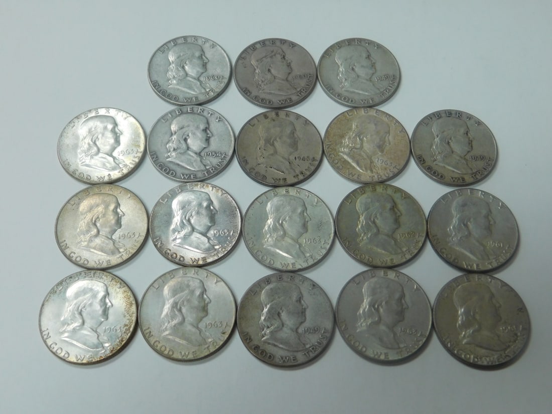 Eighteen Franklin Silver Halves (1 of 3)