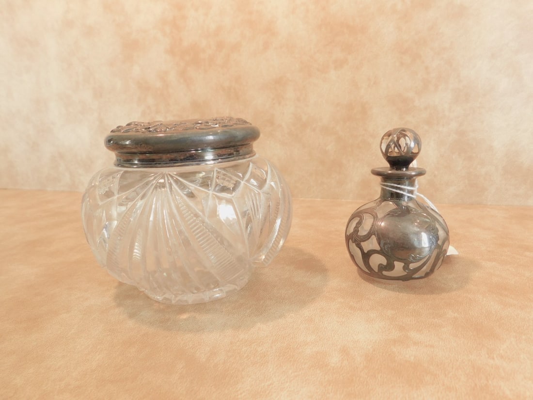 Sterling and Crystal Perfume and Jar (1 of 3)