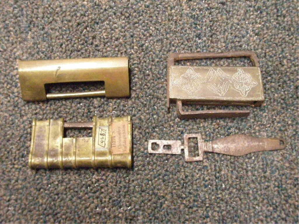 3 Vintage Chinese Brass Chest Locks: 3 Vintage Chinese Brass Chest Locks, 19th C. Condition: Sporadic areas of loss to patina; one with minor rust. Provenance: From the collection of the former Commercial Museum, Philadelphia (later the