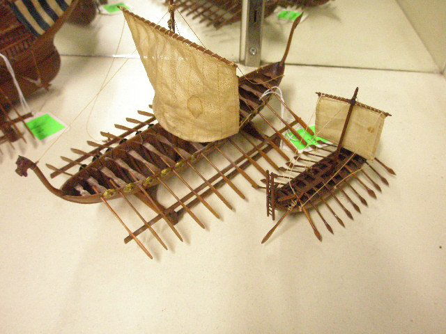[2] Herbert Cross Vintage Ship Models: [2] Herbert Cross vintage wood ship models: ancient Greek Homeric, and a similar Homeric, early 20th c. 10 1/4"=length of larger boat. Provenance: From the collection of the former Commercial Museum,