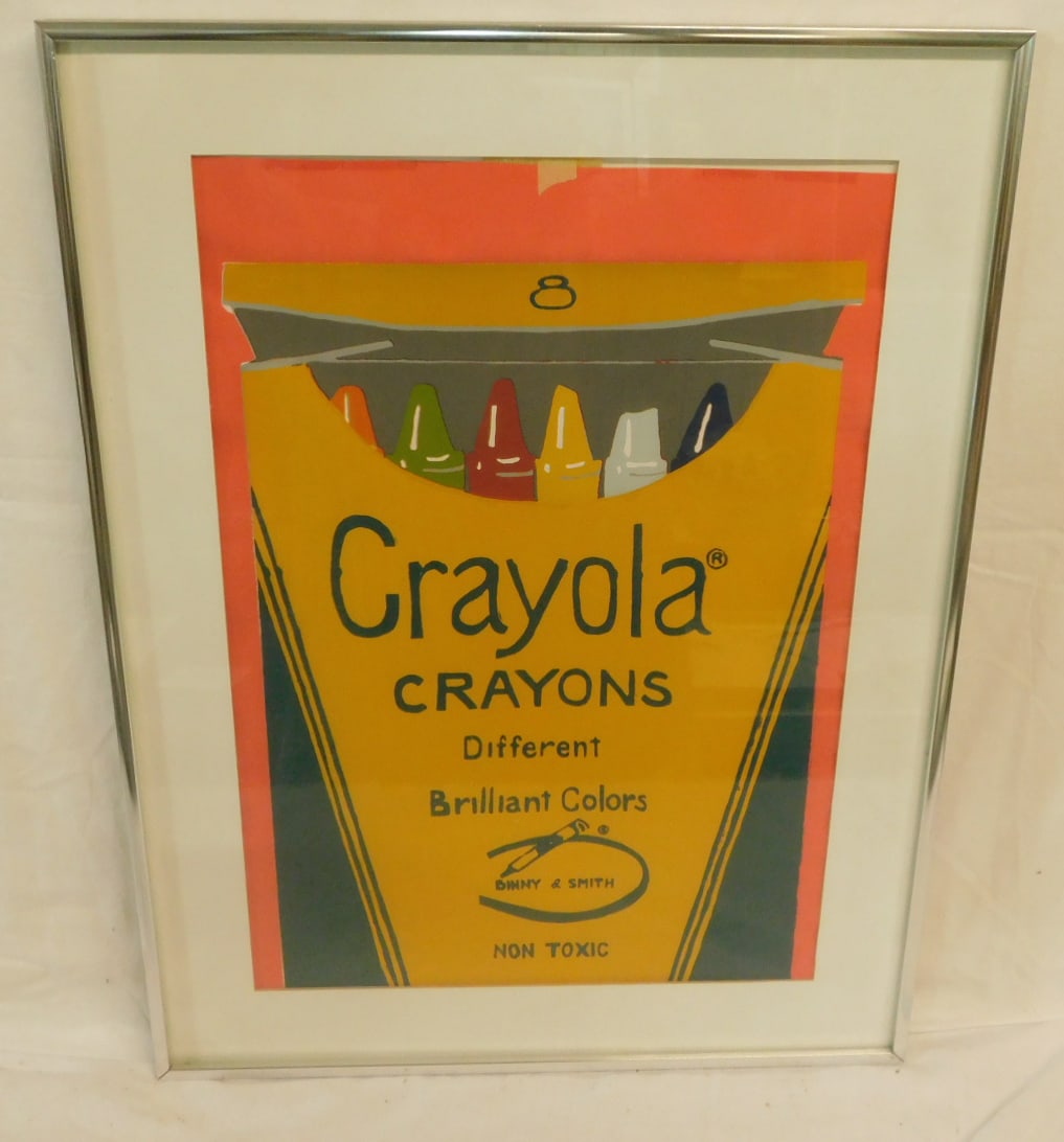 Crayola Pop Art Lithograph: Crayola Pop Art Lithograph, color print of eight boxed crayons, image 19 1/2" x 13 1/4", matted in metal frame, 24 1/4" x 18 1/4", 20th C. CONDITION: Very fine. Print has dropped down, unable to view 