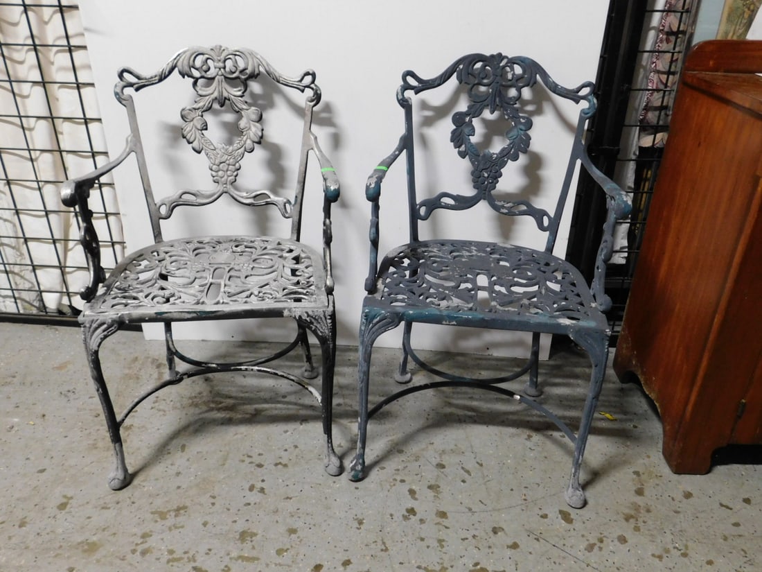 Pr Stylized Cast Aluminum Patio Chairs (1 of 6)