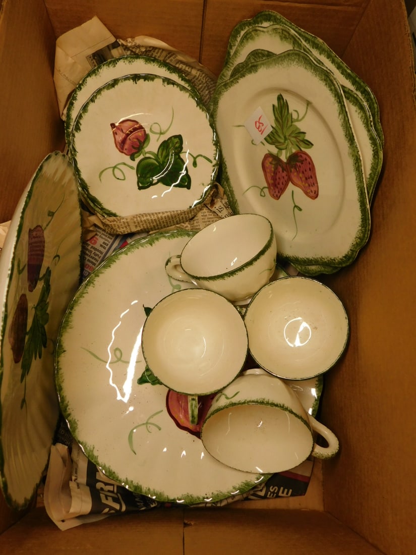 Blue Ridge china (partial set): Blue Ridge china (partial set), strawberry pattern, plates, cups and saucers. Condition: good