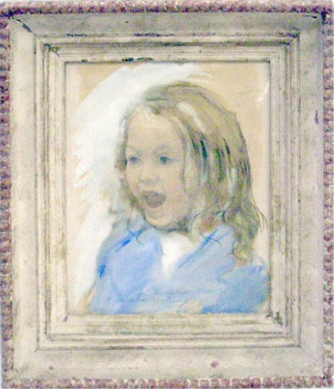 Boris Solotareff, w/c, "Child's Head": B[oris] Solotareff, signed, watercolor and gouache, "Child's Head" [title verso on partial New York City gallery label]. 1 1/8" height x 15" width = frame CONDITION: Not examined out of frame. No evid