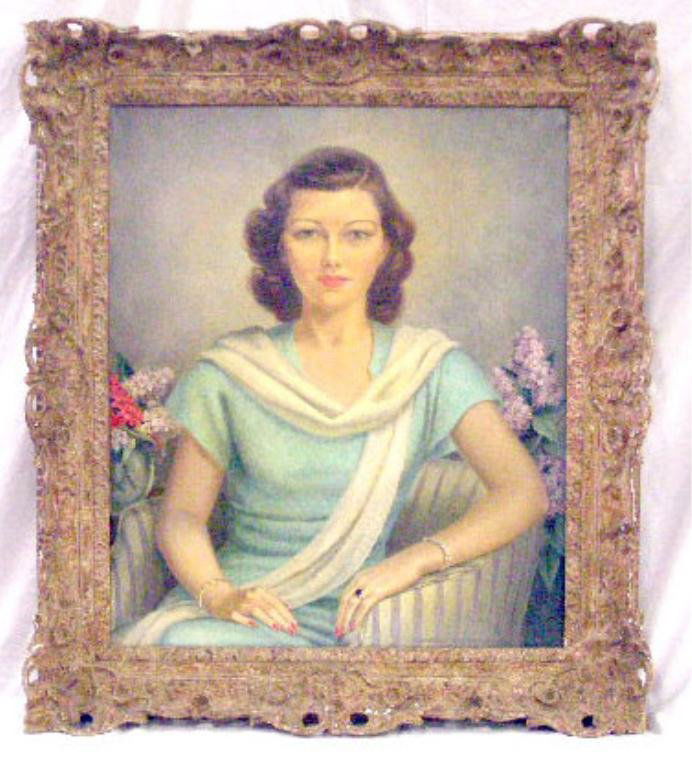 o/c, Portrait of Peggy Seyburn de Braganca: Charles Baskerville, 1948, New York, signed, dated and located, oil on canvas, Peggy Seyburn de Braganca. 38 1/2"h x 33 3/4"w=frame. [Provenance: Estate of Winifred Dodge [Seyburn de Braganca] Cheston