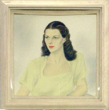R. Luza, gouache, Portrait of a Fashion Model: [Reynaldo] Luza, [19]45, signed and dated, gouache on paper, Bust Portrait of Winifred Dodge Cheston as a fashion model. 35"h x 34"w=frame. [Note: Mrs. Cheston was widely recognized for her work as a
