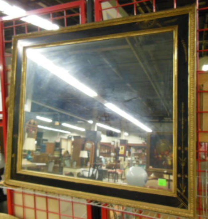 Aesthetic Movement Wall Mirror: Aesthetic movement wall mirror in gilt & ebony finish late 19th c, 40" x 35". CONDITION: Minor wear & gold loss.