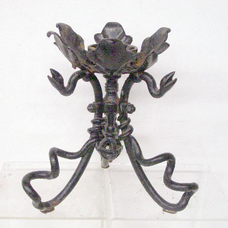 Antique Wrought Iron Candle Stand: Antique painted wrought iron 11 1/4" x 8 1/2" candle stand with snake form feet. CONDITION: Areas with wear, loss & rust.