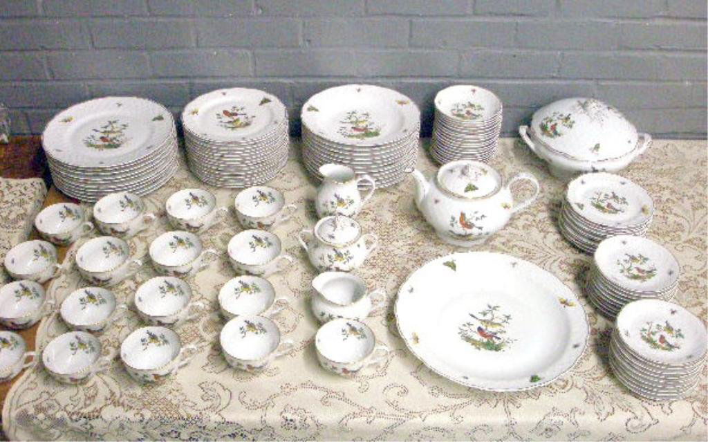 B&C Limoges Virginie Pattern China Set: L. Bernardaud & Co. Limoges "Virginie" pattern 105 piece china set, (10) 10 1/4" dinner plates, (14) 8 1/4" luncheon plates, (11) 6 1/2" bread and butter plates, (11) 9 1/4" flat soup bowls, (18) 5 1/