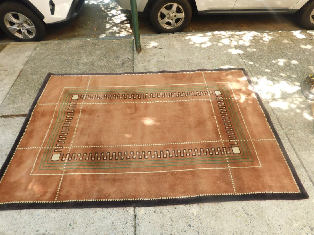 Edward Fields Designer Rug: Edward Fields Designer Rug, Arts & Crafts style in browns and gold, 71" x 108". CONDITION: Very fine.