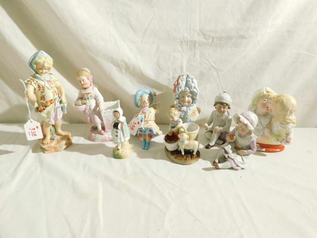 Vintage Child Figures: Vintage Child Figures, nine bisque and porcelain, 19th to early 20th C, from 4" to 8 1/2"h. CONDITION: Very good.