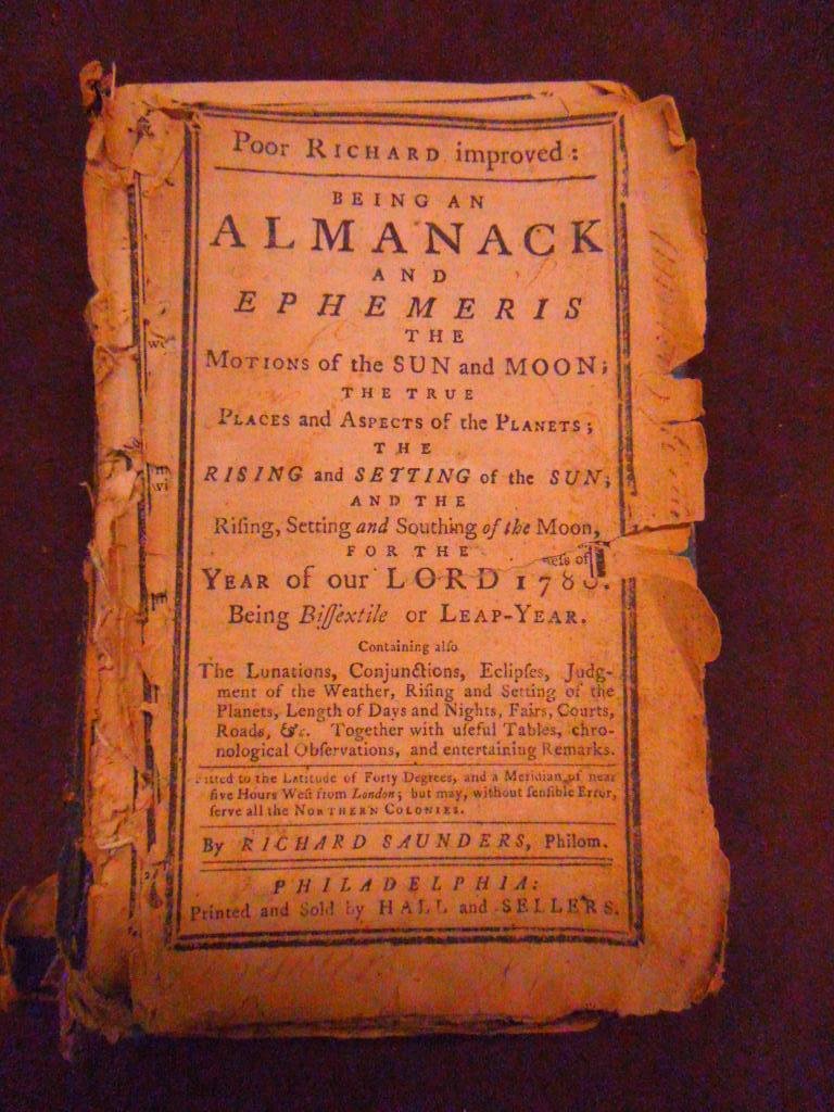 (Almanac) Poor Richard Improved, Phila., 1780: [7+] Poor Richard Improved: Being an Almanack and Ephemeris. The Motions of the Sun and Moon, ... For the Year of our Lord 1780..., Philadelphia; bound together with Poor Will's Almanack, 1790 Philade