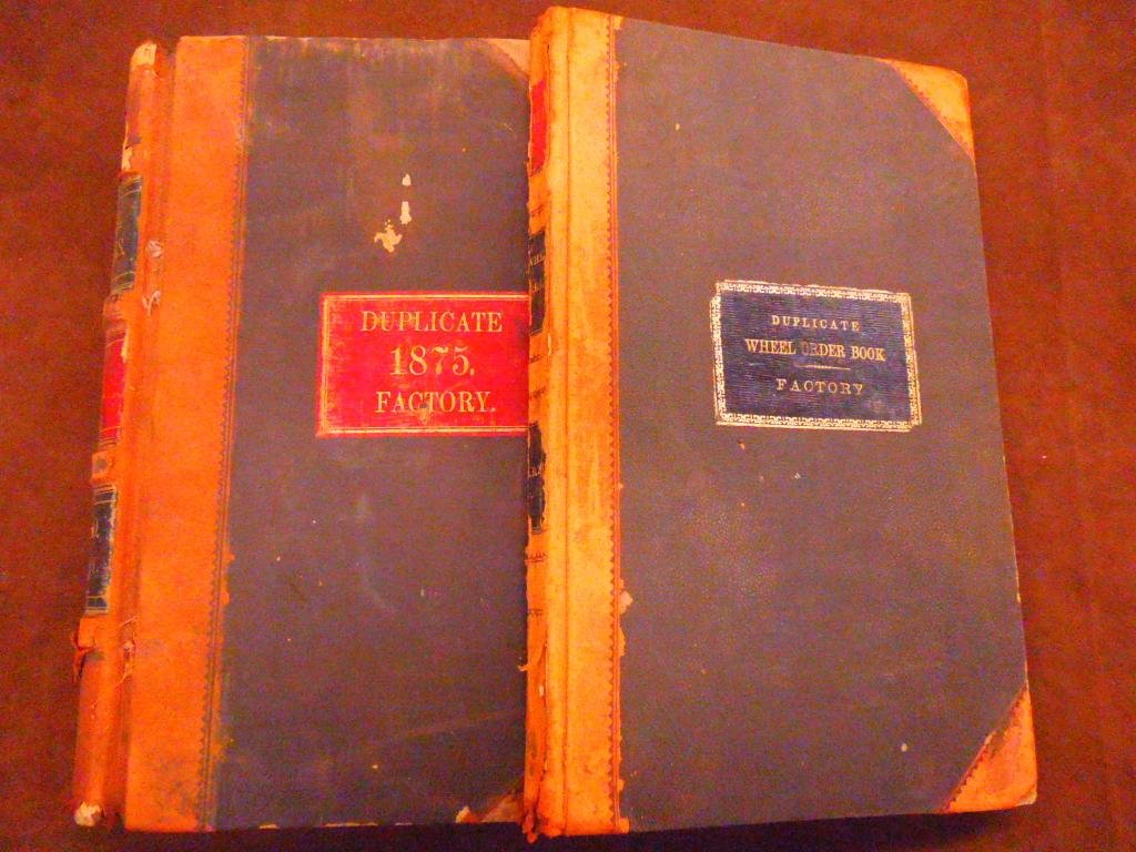 Ledger Books-West Chester Spoke Works, 1872: [2 Vols.] "Duplicate Factory" Ledger Books, West Chester (PA) Spoke Works: Wheel Order entries, 1872; 1875. CONDITION: Covers intact, with wear; internally very good, will all entries legible.