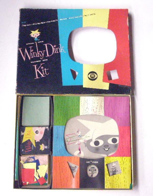 1950's Winky Dink Television Game Kit: 1950's Standard Toykraft Products Inc. Official Super Winky Dink Television Game kit with box. CONDITION: Appears to be complete but may have missing pieces, box has wear & loss.