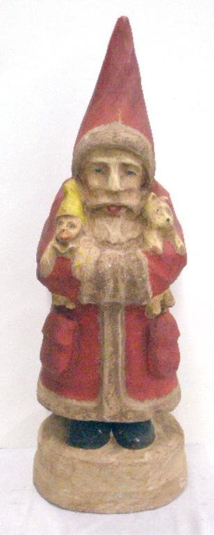 Vintage Papier Mache Santa Claus Display: Vintage painted papier mache 28" Santa Claus display. CONDITION: Very good with minor wear