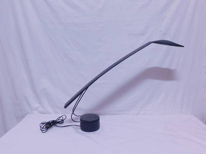 MCM Italian "Dove" Lamp: MCM Italian "Dove" Lamp, Mario Barbaglia and Marco Colombo design from "LPAF Studio", Mat Black finish metal on circular base, halogen bulb, 37"l, 11 1/2"h to 33 1/2". CONDITION: Very good. Light usag