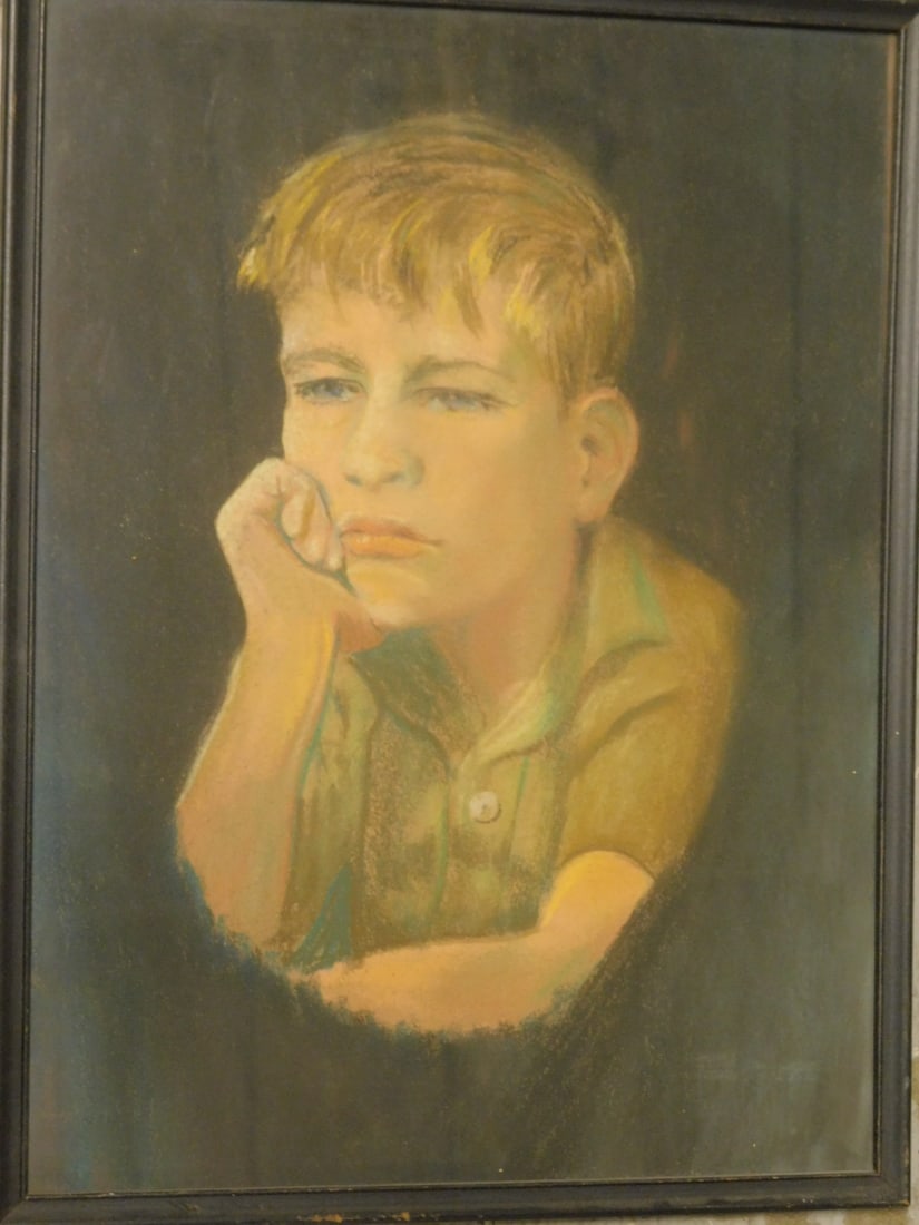 Portrait of Young Boy: Portrait of Young Boy, unsigned, pastel on paper,wood frames, early 20th C, 16 3/4" x 12 3/4". CONDITION: Very good. Not examined out of frame.