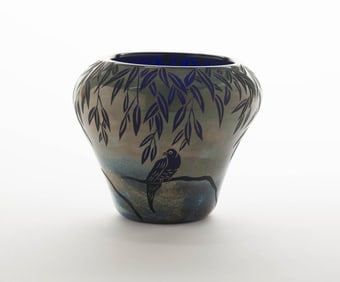 Signed Bird & Leaves Vase