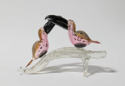 Murano Glass Parrots Sculpture