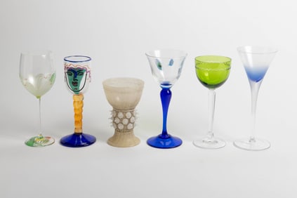 6 Studio Art Glass Goblets