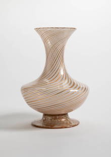 Dino Martens, Vase: Dino Martens and Aureliano Toso, unsigned Vase, Murano glass vase in gold iridescent and white swirl design, 13"h, 9"d. CONDITION: Excellent.