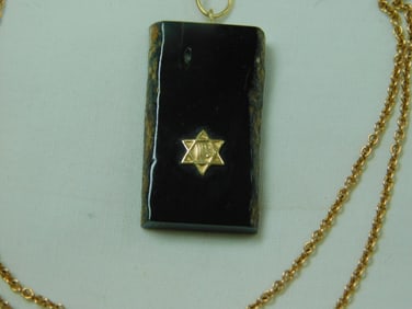 14k Gold Star of David & Onyx Block Pendant