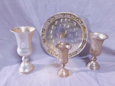Three Kiddush Goblets & Tray