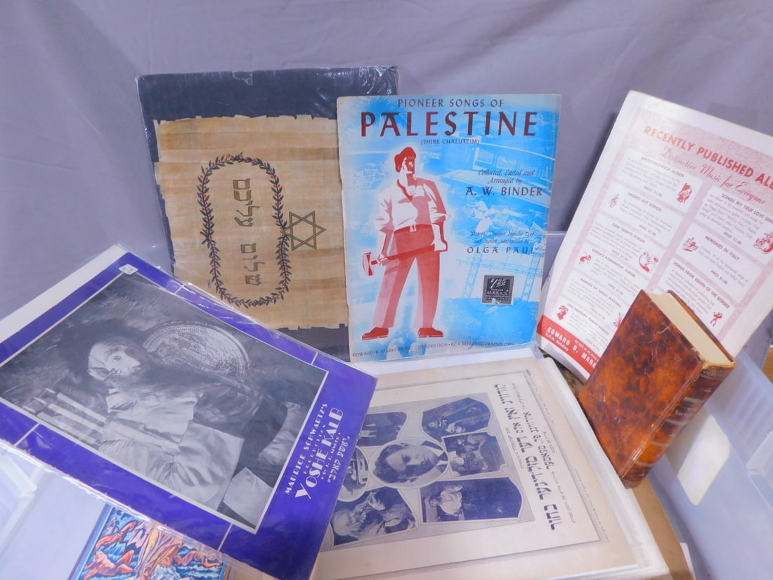 Vintage Judaica Ephemera: Vintage Judaica Ephemera, includes: approx. 20" x 12" photo "Anniversary Banquet of the Young Men and young Ladies Auxiliary of the Hebrew Free Burial and Israel Orphan Asylum"; 7" x 9" photo "Help fo