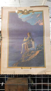 Vintage Edison Lamps Advertising: Vintage Edison Lamps Advertising, "Use Edison Mazda Lamps" (with bulb over wings) at top, featuring a Maxfield Parrish illustration "Contentment", MPL002, ? 1976, Portal Publications, Ltd.. Carte Made
