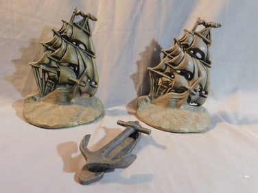 Pr Bronze Ship Bookends