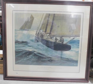 Framed Artist Signed Thos.W. Hoyne Ship Print