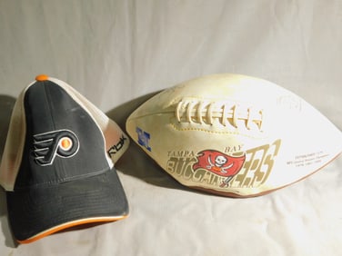 Signed Bucs Football & Flyer's Hat