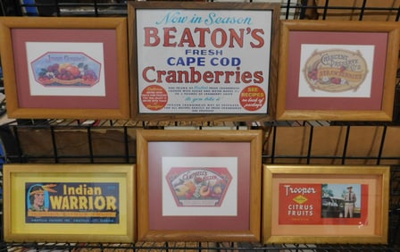 6 Framed Food Ad Labels