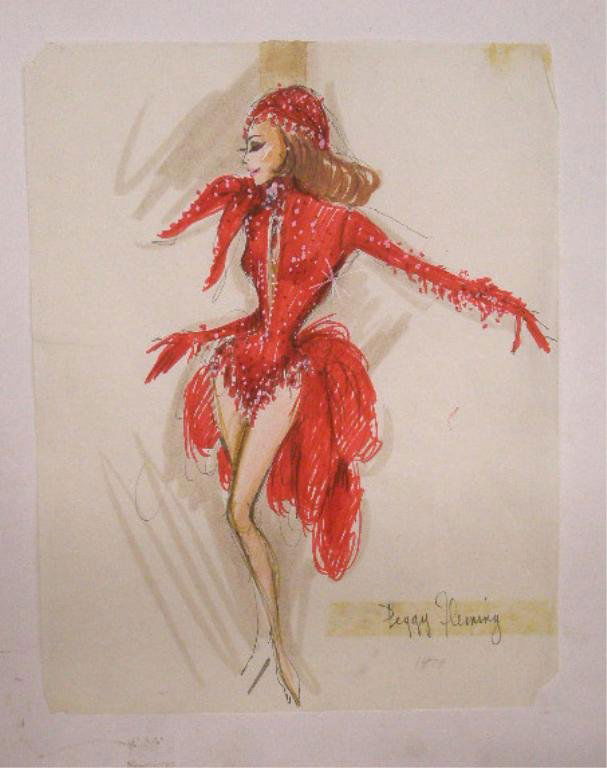 Donald Foote Illustration Art Drawing: Unsigned Donald Foote original pen and felt marker illustration art drawing, Television Special costume design drawing, 1979: Peggy Fleming Ice Follies Featured Great Performer. CONDITION: Areas of li