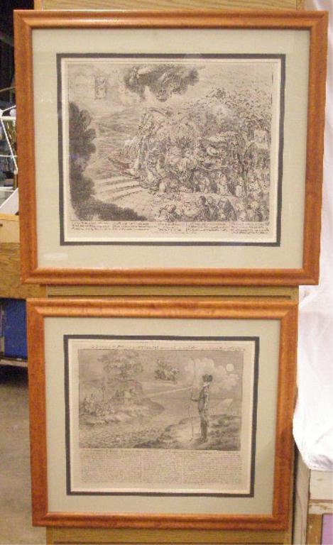 18th & 19th c. Irish Satirical Prints: 1798 & 1805 18th & 19th c. H. Humphrey, London, Irish satirical black & white engravings, 16" x 18 3/4" "End of the Irish Farce of Catholic Emancipation" & 15 x 16 3/4" "Lord Longbow, the Alarmist, Di