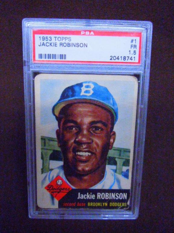 1953 Topps Jackie Robinson Baseball Card: 1953 Topps Jackie Robinson #1 Baseball card. CONDITION: PSA slabbed & graded FR 1.5.