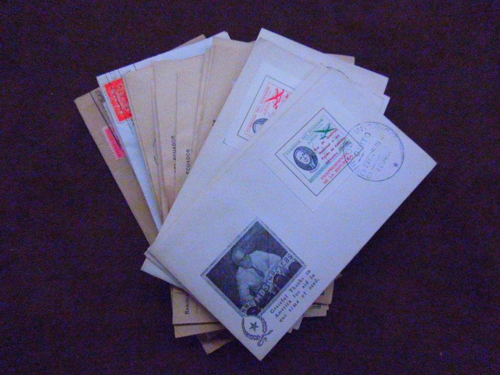 Vintage Franklin Roosevelt First Day Covers: Lot of twenty assorted 1940's & 1950's Franklin Roosevelt Commemorative First Day covers & Air Mail envelopes, includes: Ecuador & Cuba cancellations & stamps. CONDITION: All have some form of wear & 