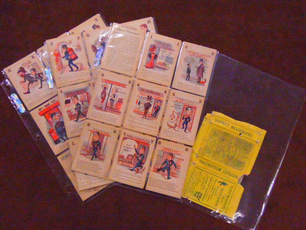 Late 19th c. English Card Game: Late 19th c. District Messengers English card game with original wrapper. CONDITION: Complete with all having minor wear, wrapper has wear & tearing.