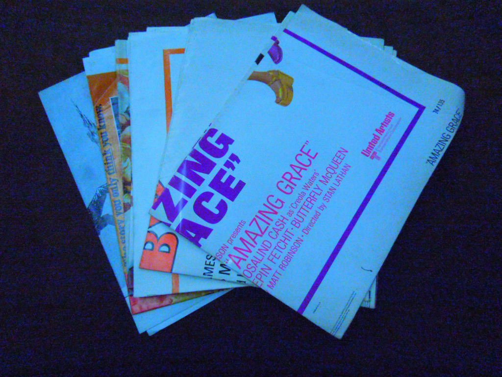 1970's Blaxploitation Movie Posters: Lot of eight assorted 1970's Blaxploitation themed movie posters, includes: Cornbread, Earl & Me, The Greatest, (3) Mean Johnny Barrows, Black Ceaser, Trick Baby & Amazing Grace. CONDITION: All have c