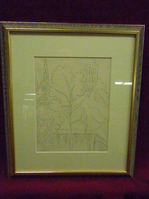 Matisse, etching, Notre Dame A Travers les Arbres: [Henri] Matisse, signed in plate, etching, Notre Dame a travers les arbres (1937). 13"h x 10"w =image (sight only); 21 1/2"h x 18 1/2"w =frame Condition: not examined out of frame/not examined below m
