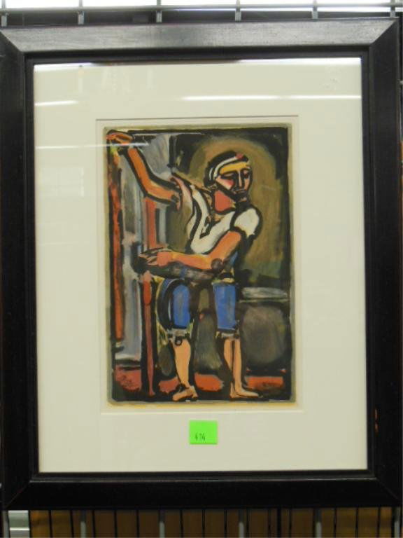 Rouault, Judas ("Pecheur: Essai Passion"): [Georges] Rouault, 1936, signed with initials and dated in plate, aquatint in colors, Judas ("Pecheur: Essai Passion"). 12 3/4"h x 8 3/4"w= sight; 21"h x 17 1/2"w=frame. Condition: not examined out of