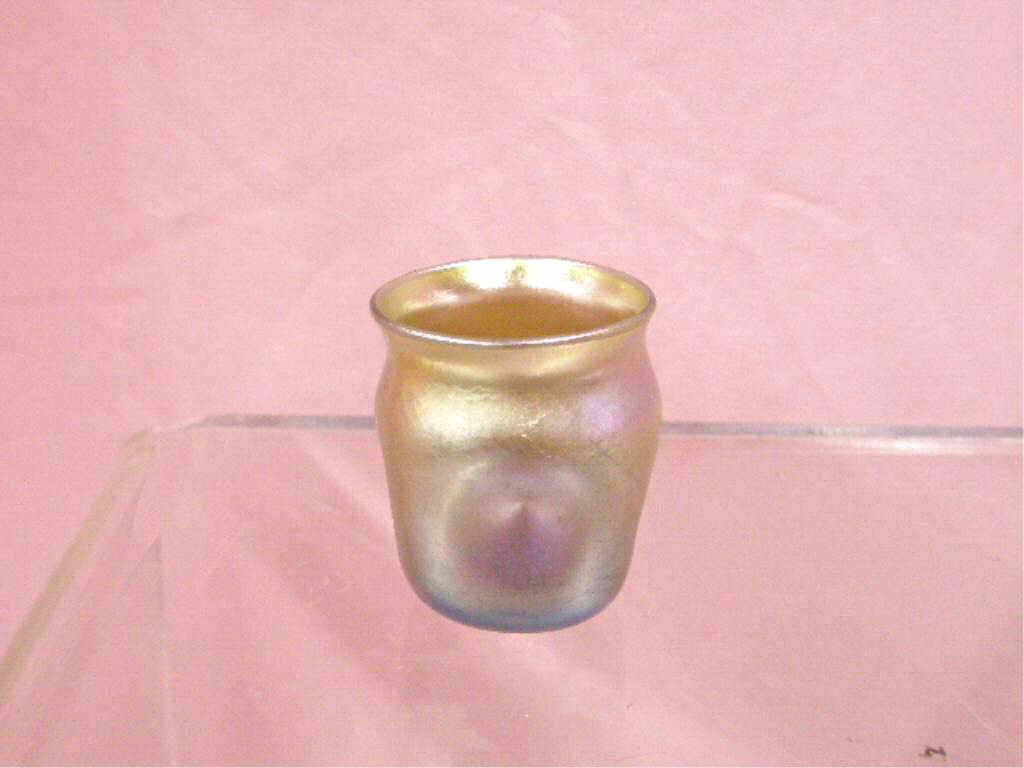 Tiffany Art Glass Toothpick Holder: Tiffany Favrile art glass 1 3/4" toothpick holder, signed L.C.T. Q9097 on bottom. CONDITION: Very good with minor wear and no damage.