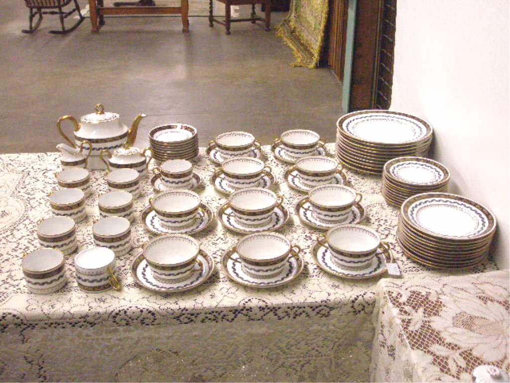 Ginori Pincio-Black Pattern China Set: Richard Ginori Pincio-Black pattern seventy two piece china set, includes: ten dinner plates, ten luncheon plates, ten bread & butter plates, nine cups & ten saucers, ten bouillon cups & saucers, teap